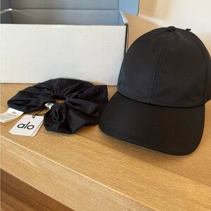 ALO Satin Off Duty Hat & Bead It Oversized Scrunchie Both in Black & NWT